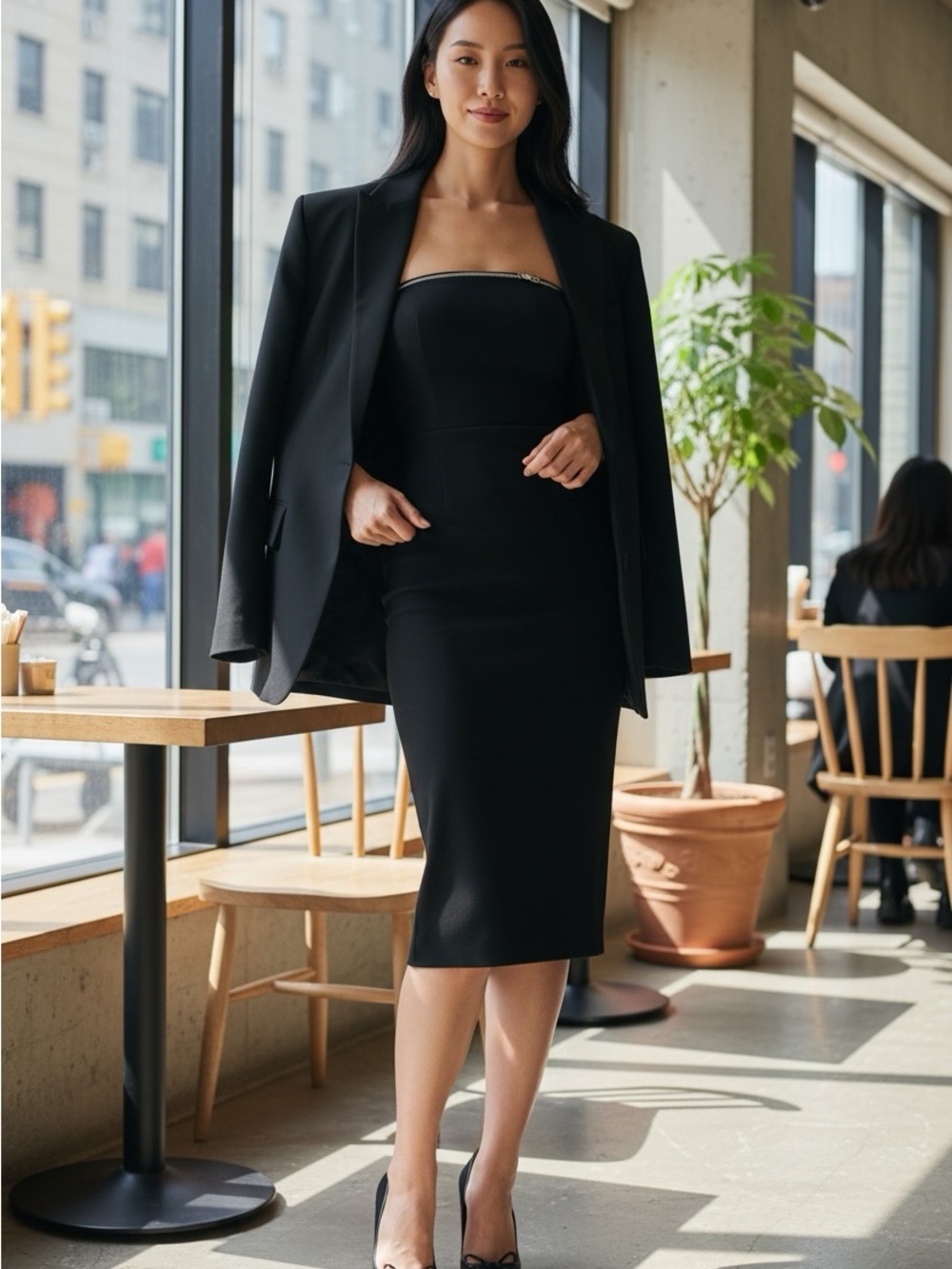 Zara Paris Strapless Jersey Midi Dress Minimalist Zip Tube Dress